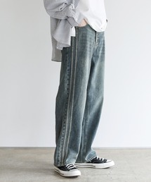 サイドシームヴィンテージ加工ストレートデニム