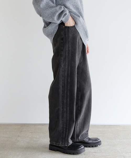 サイドシームヴィンテージ加工ストレートデニム（デニムパンツ