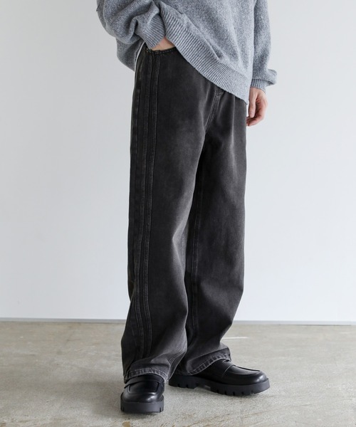 サイドシームヴィンテージ加工ストレートデニム（デニムパンツ