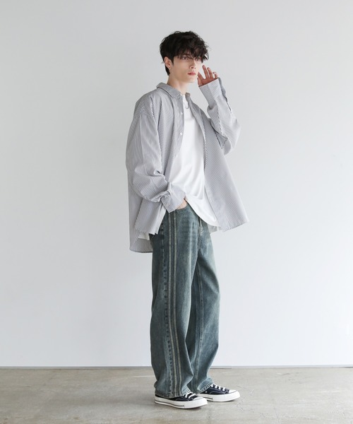 サイドシームヴィンテージ加工ストレートデニム（デニムパンツ