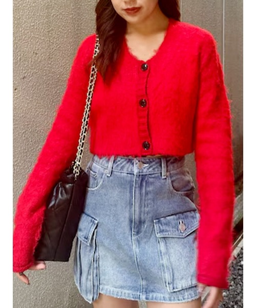 EVRIS(エヴリス)の「シャギークロップドニットカーディガン(ニット/セーター・レディース・ブルー/ブラック/ホワイト/レッド/グレー・FREE)」の5枚目の写真