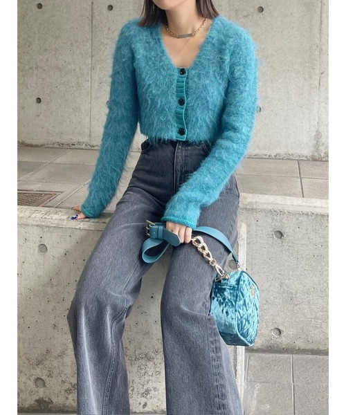 EVRIS(エヴリス)の「シャギークロップドニットカーディガン(ニット/セーター・レディース・ブルー/ブラック/ホワイト/レッド/グレー・FREE)」の21枚目の写真