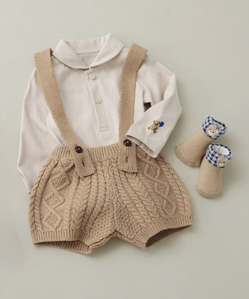 BRANSHES（ブランシェス）の「ニットサロペット＋ボディースーツセット（ロンパース・キッズ・ブラウン/ライトグリーン・80/70）」の4枚目の写真