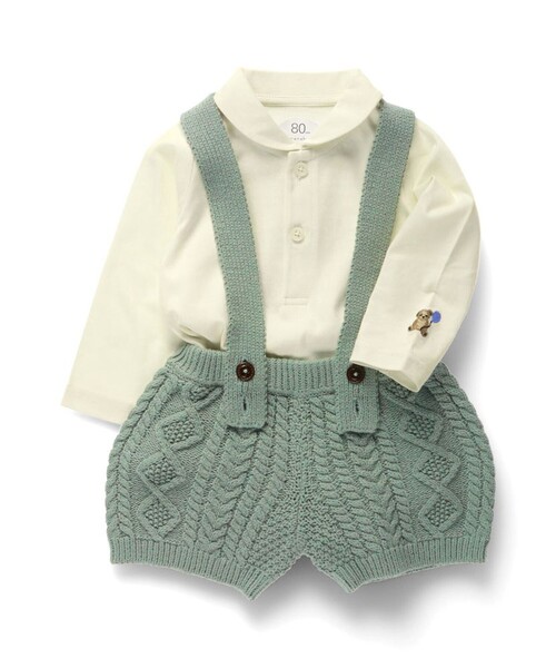BRANSHES（ブランシェス）の「ニットサロペット＋ボディースーツセット（ロンパース・キッズ・ブラウン/ライトグリーン・80/70）」の16枚目の写真