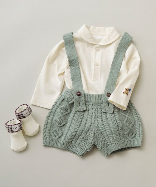 BRANSHES（ブランシェス）の「ニットサロペット＋ボディースーツセット（ロンパース・キッズ・ブラウン/ライトグリーン・80/70）」の17枚目の写真