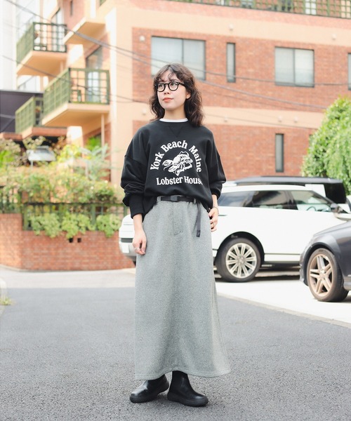 Gramicci（グラミチ）の「【別注】Gramicci / ニット フレア スカート（S～M）（スカート・レディース・ブラック系その他2/ブラック/ヘザーグレー・MEDIUM/SMALL）」の4枚目の写真