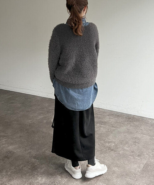 Chez toi（シェトワ）の「スエード×リブナロースカート（スカート・レディース・グレー/ブルー/ブラック/グレイッシュベージュ・FREE）」の15枚目の写真