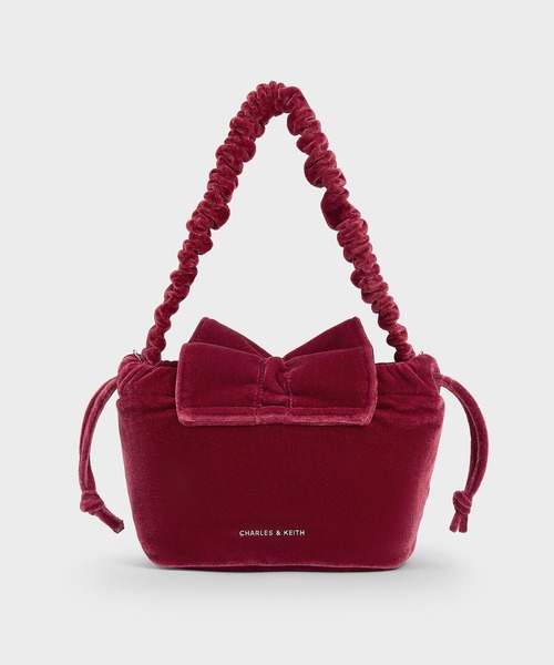CHARLES & KEITH（チャールズ & キース）の「ベルベットボウ ルーシュドトップハンドルバッグ（ハンドバッグ・レディース・ブラック系その他2/ブラック/ダークブルー/ピンク・S）」の8枚目の写真