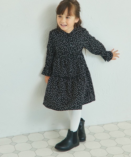 pairmanon(ペアマノン)の「【リンクコーデ】スタンドカラー ティアードワンピース(ワンピース・キッズ・ブラック/ブラウン系その他/ブラック系その他・100/110/120/130/140/150/90)」の2枚目の写真