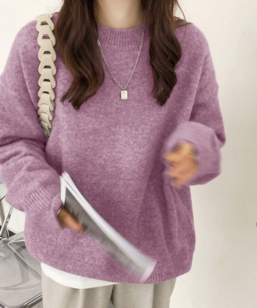 Girly Doll(ガーリードール)の「オーバーサイズニット(ニット/セーター・レディース・キャメル/ベージュ/ネイビー/パープル/イエロー/ブラック・F)」の4枚目の写真