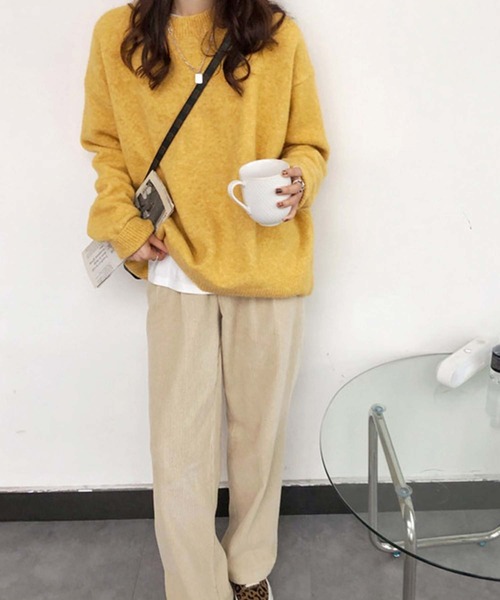 Girly Doll(ガーリードール)の「オーバーサイズニット(ニット/セーター・レディース・キャメル/ベージュ/ネイビー/パープル/イエロー/ブラック・F)」の10枚目の写真
