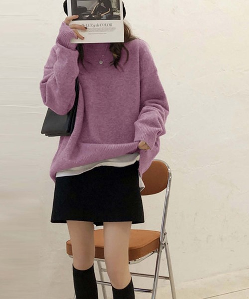 Girly Doll(ガーリードール)の「オーバーサイズニット(ニット/セーター・レディース・キャメル/ベージュ/ネイビー/パープル/イエロー/ブラック・F)」の15枚目の写真