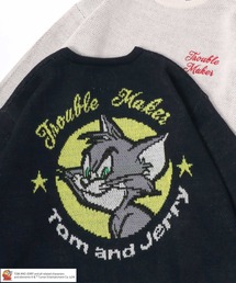 Tom and Jerry×SEQUENZ/トムとジェリー×シークエンズ フロント/バック刺繍 ラグラン 2WAY ジャガードオーバーサイズクルーネックニット レディース メンズ