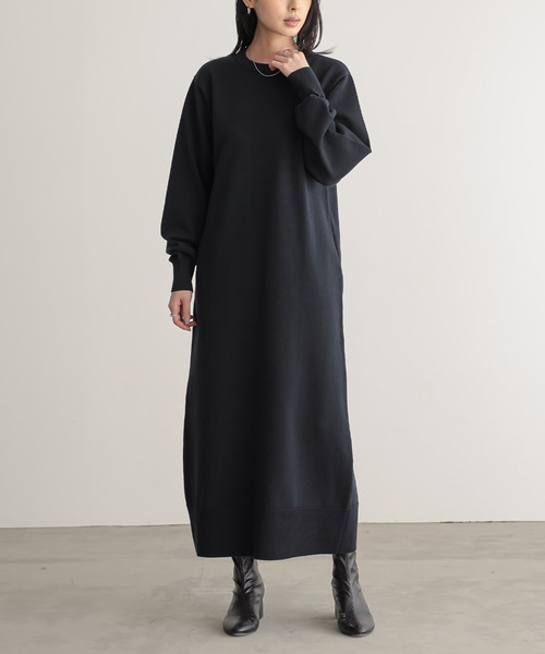 for/c（フォーシー）の「[低身長/高身長向けサイズ有]スウェットライクニットワンピース【サスティナブル】（ワンピース・レディース・ネイビー/ブラック/チャコール/グレー・L/M/PM/TM）」の5枚目の写真