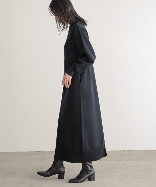for/c（フォーシー）の「[低身長/高身長向けサイズ有]スウェットライクニットワンピース【サスティナブル】（ワンピース・レディース・ネイビー/ブラック/チャコール/グレー・L/M/PM/TM）」の7枚目の写真