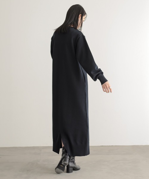 for/c（フォーシー）の「[低身長/高身長向けサイズ有]スウェットライクニットワンピース【サスティナブル】（ワンピース・レディース・ネイビー/ブラック/チャコール/グレー・L/M/PM/TM）」の8枚目の写真