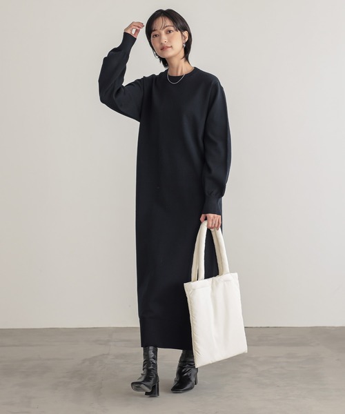 低身長/高身長向けサイズ有]スウェットライクニットワンピース