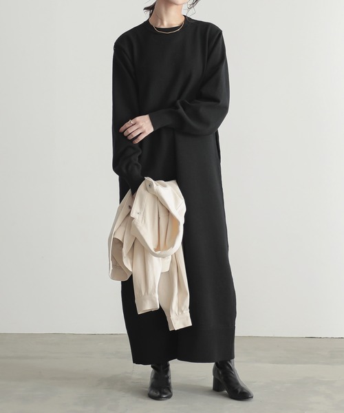 for/c（フォーシー）の「[低身長/高身長向けサイズ有]スウェットライクニットワンピース【サスティナブル】（ワンピース・レディース・ネイビー/ブラック/チャコール/グレー・L/M/PM/TM）」の14枚目の写真