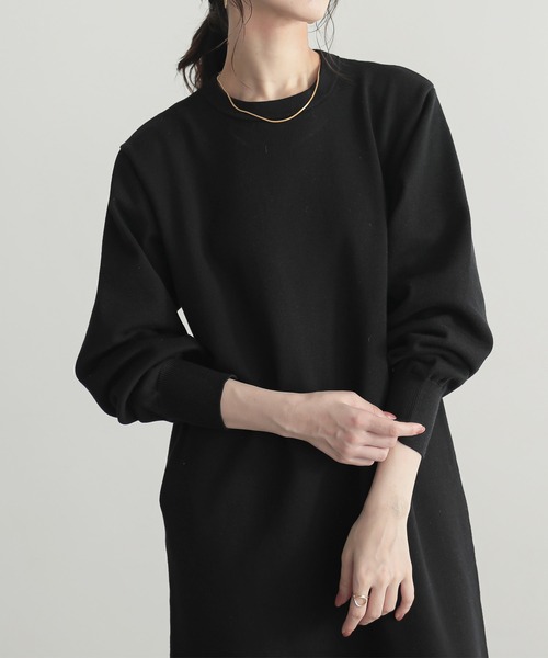 低身長/高身長向けサイズ有]スウェットライクニットワンピース