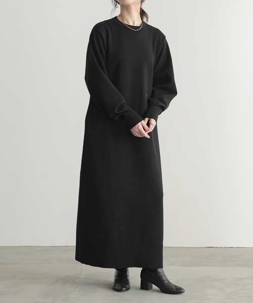 低身長/高身長向けサイズ有]スウェットライクニットワンピース