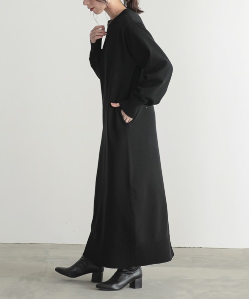 低身長/高身長向けサイズ有]スウェットライクニットワンピース