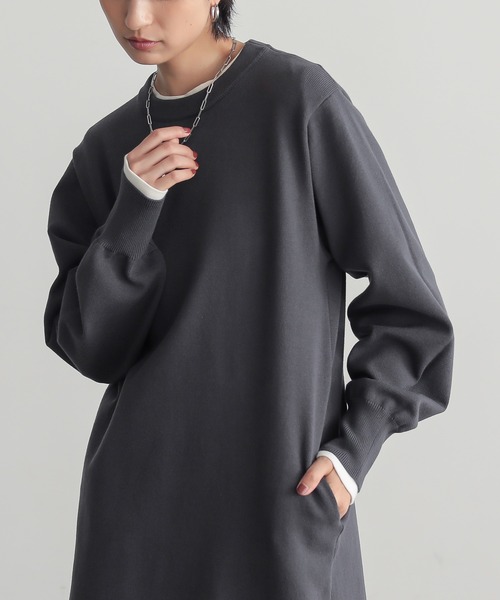 低身長/高身長向けサイズ有]スウェットライクニットワンピース