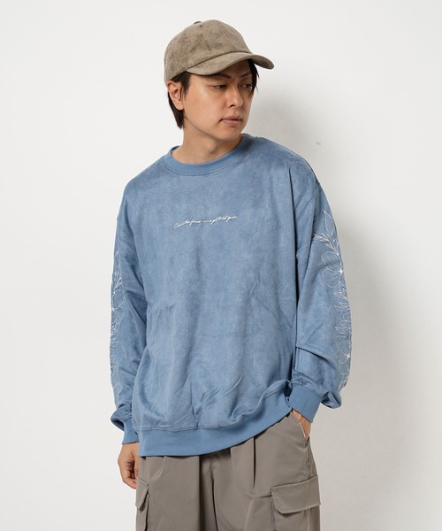 1111clothing（ワンフォークロージング）の「フラワー刺繍 カットスウェード トレーナー / Floral Embroidery Cut Suede Trainers（スウェット・メンズ・ブルー系/グレー系/チャコールグレー・M/L）」の16枚目の写真
