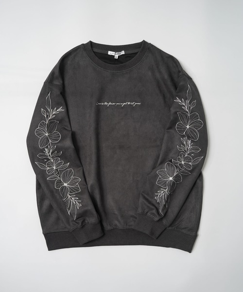 1111clothing（ワンフォークロージング）の「フラワー刺繍 カットスウェード トレーナー / Floral Embroidery Cut Suede Trainers（スウェット・メンズ・ブルー系/グレー系/チャコールグレー・M/L）」の22枚目の写真