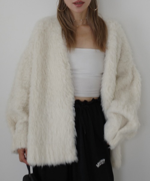 HEILIS(ヘイリス)の「【大人気!HIT ITEM!】【新色追加】《hideka select》シャギーニットルーズVネックカーディガン / アイボリー グレー グリーン ピンク ブルー イエロー ホワイト エアリー 秋服 冬服 ニットカーディガン羽織りアウター 韓国 保温 ガーリー シャギー プードル モンスター 長袖 トップス(カーディガン/ボレロ・レディース・イエロー/グレー/ブルー/グリーン/ピンク/アイボリー・FREE)」の13枚目の写真