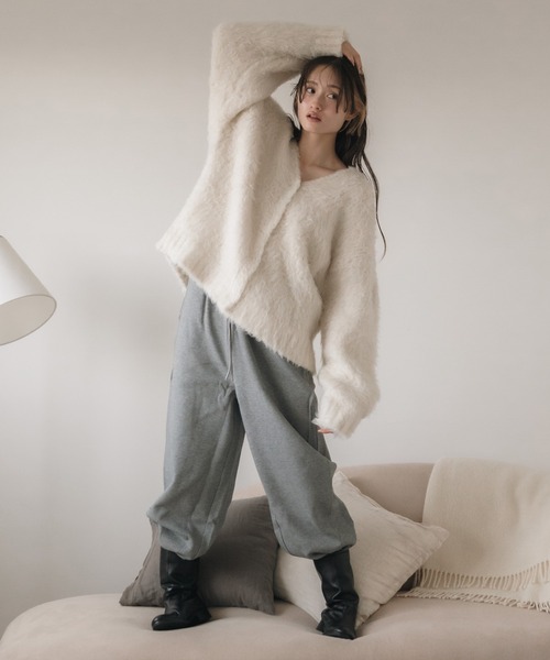 セール】《hideka select》シャギーニットルーズVネックカーディガン