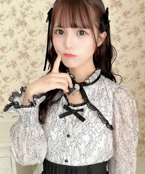 ROJITA（ロジータ）の「配色レース長袖トップス（シャツ/ブラウス・レディース・パープル/ブラック/ホワイト・FREE）」の9枚目の写真