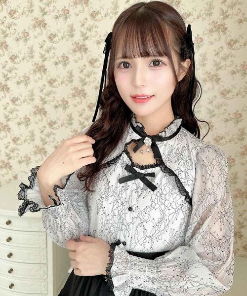 ROJITA（ロジータ）の「配色レース長袖トップス（シャツ/ブラウス・レディース・パープル/ブラック/ホワイト・FREE）」の10枚目の写真