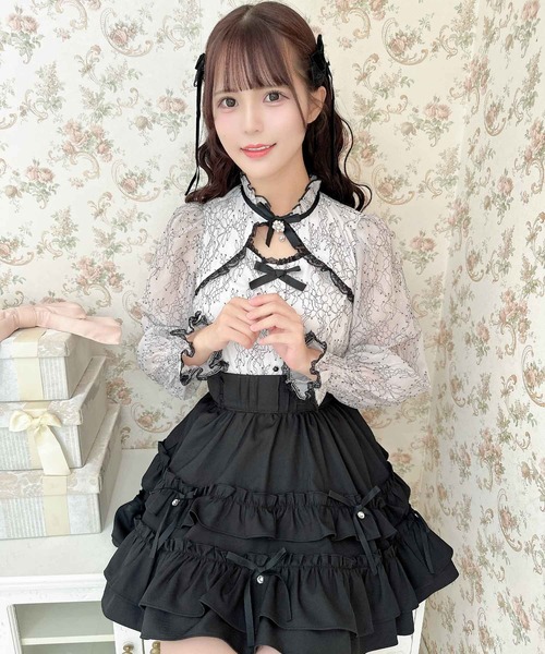 ROJITA（ロジータ）の「配色レース長袖トップス（シャツ/ブラウス・レディース・パープル/ブラック/ホワイト・FREE）」の4枚目の写真