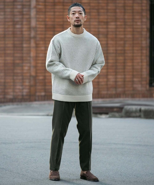 セール】『XLサイズあり』バーズアイ柄クルーネックニット（ニット