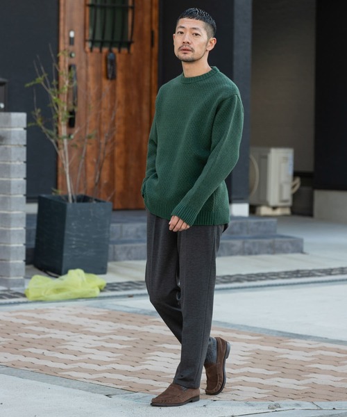 セール】『XLサイズあり』バーズアイ柄クルーネックニット（ニット