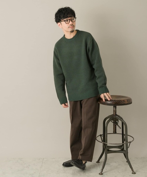 セール】『XLサイズあり』バーズアイ柄クルーネックニット（ニット