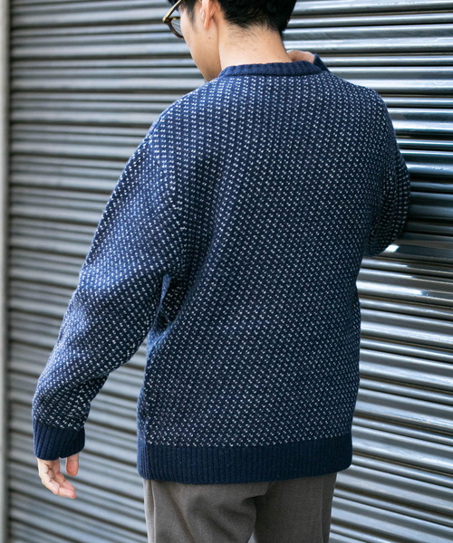 セール】『XLサイズあり』バーズアイ柄クルーネックニット（ニット