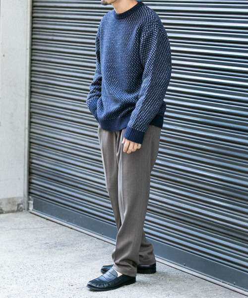 セール】『XLサイズあり』バーズアイ柄クルーネックニット（ニット