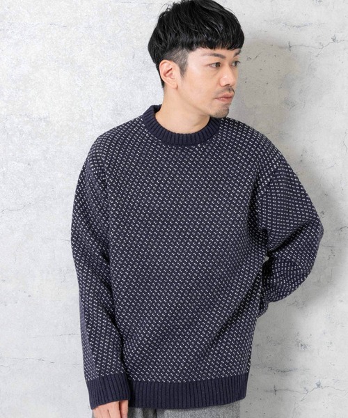 セール】『XLサイズあり』バーズアイ柄クルーネックニット（ニット