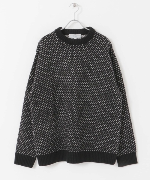 セール】『XLサイズあり』バーズアイ柄クルーネックニット（ニット