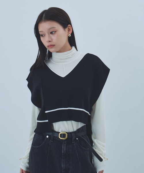 UNITED TOKYO(ユナイテッドトウキョウ)の「バックロングラインニットベスト|レイヤード/春服(ベスト・レディース・ブルー/ブラック/ブラウン・FREE)」の6枚目の写真