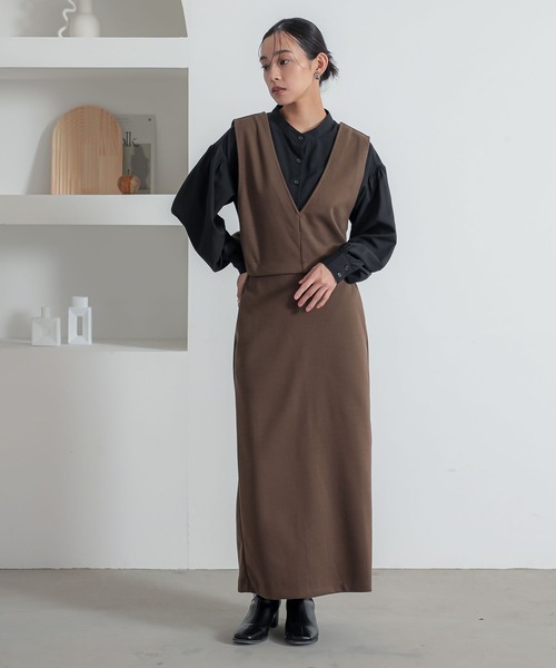 n'OrLABEL（ノアールレーベル）の「『3wayフラノカットソージャンスカ』（ジャンパースカート・レディース・ベージュ/カーキ/チャコール・1/2）」の4枚目の写真