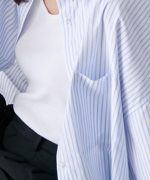 ENFOLD ミックスストライプオーバーシャツ 中古・古着通販】ENFOLD (エンフォルド) ストライプオーバーサイズ