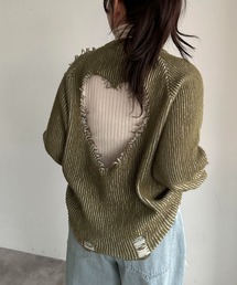 【apresjour mignon SOIE】ハートダメージ配色リブニット【ZOZOTOWN限定アイテム】