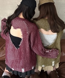 【apresjour mignon SOIE】ハートダメージ配色リブニット【ZOZOTOWN限定アイテム】