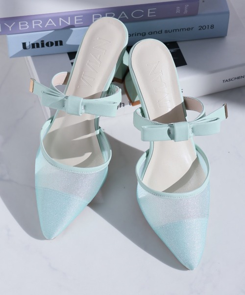 VIVIAN（ヴィヴィアン）の「ポインテッドトゥリボンストラップミュールパンプス　結婚式 二次会 パーティー フォーマル オケージョン（パンプス・レディース・クリアブラック/ブラック系その他2/ホワイト系その他5/ミント・M/L/LL/S）」の4枚目の写真