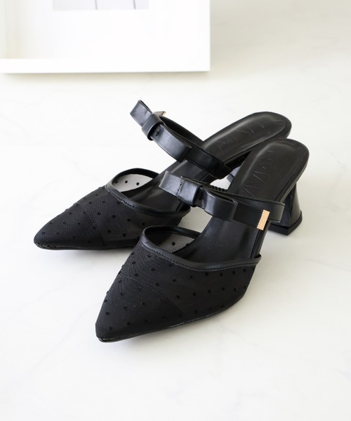 VIVIAN（ヴィヴィアン）の「ポインテッドトゥリボンストラップミュールパンプス　結婚式 二次会 パーティー フォーマル オケージョン（パンプス・レディース・クリアブラック/ブラック系その他2/ホワイト系その他5/ミント・M/L/LL/S）」の3枚目の写真