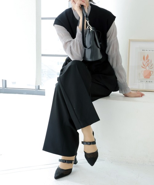 VIVIAN（ヴィヴィアン）の「ポインテッドトゥリボンストラップミュールパンプス　結婚式 二次会 パーティー フォーマル オケージョン（パンプス・レディース・クリアブラック/ブラック系その他2/ホワイト系その他5/ミント・M/L/LL/S）」の19枚目の写真