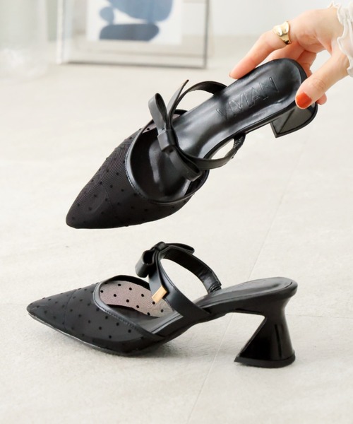 VIVIAN（ヴィヴィアン）の「ポインテッドトゥリボンストラップミュールパンプス　結婚式 二次会 パーティー フォーマル オケージョン（パンプス・レディース・クリアブラック/ブラック系その他2/ホワイト系その他5/ミント・M/L/LL/S）」の13枚目の写真