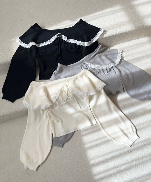 MAJESTIC LEGON（マジェスティックレゴン）の「レースカラー2WAYニット（ニット/セーター・レディース・ブラック/グレー/アイボリー・MEDIUM）」の2枚目の写真